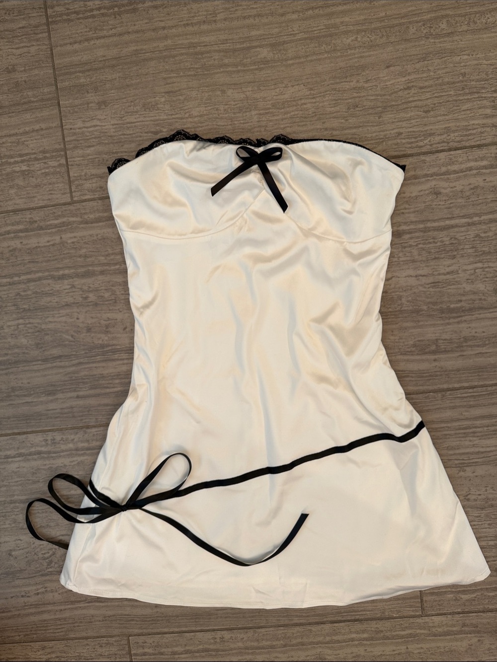 Peppermayo White Satin Slip with Black Lace Trim